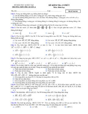 Bộ đề kiểm tra 15 phút Chương III môn Hình học 11 - Trường THPT Phú Xuyên A